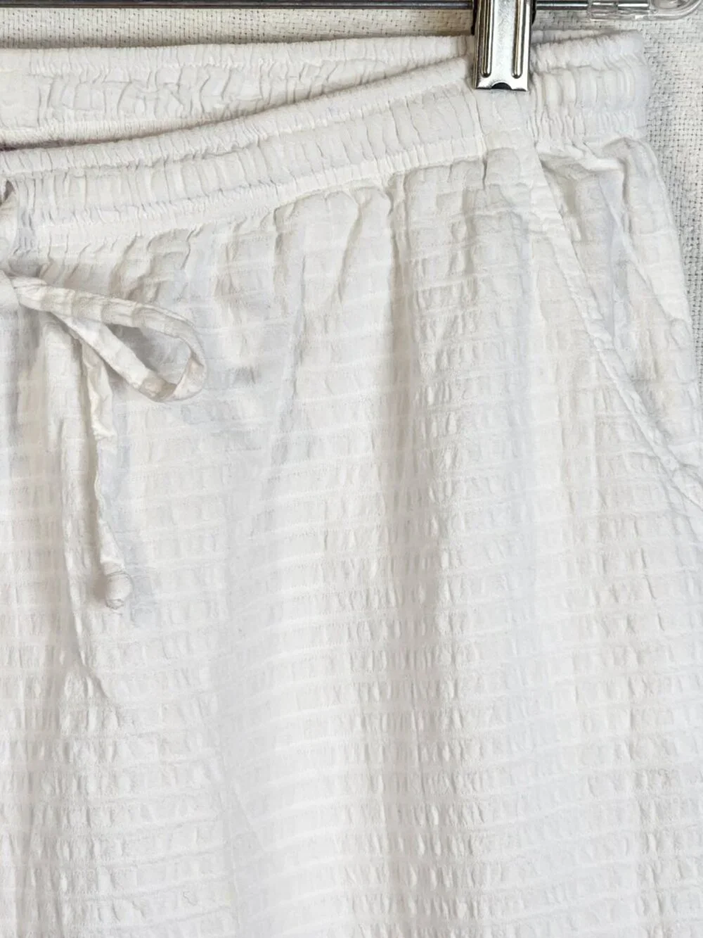 Focus Casual White Preshrunk Cotton Seersucker Drawstring Elastic Waist Pants XL - Picture 7 of 16